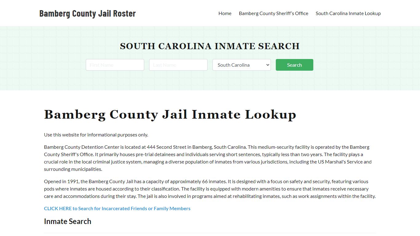 Bamberg County Jail Roster Lookup, SC, Inmate Search